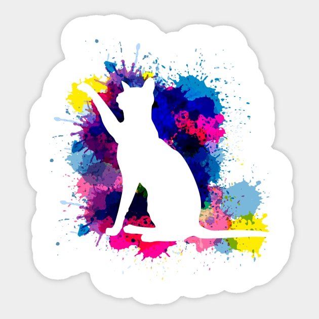 Splatter Cat, Colorful kitty, cat lover, kat silhouette Sticker by theglaze
